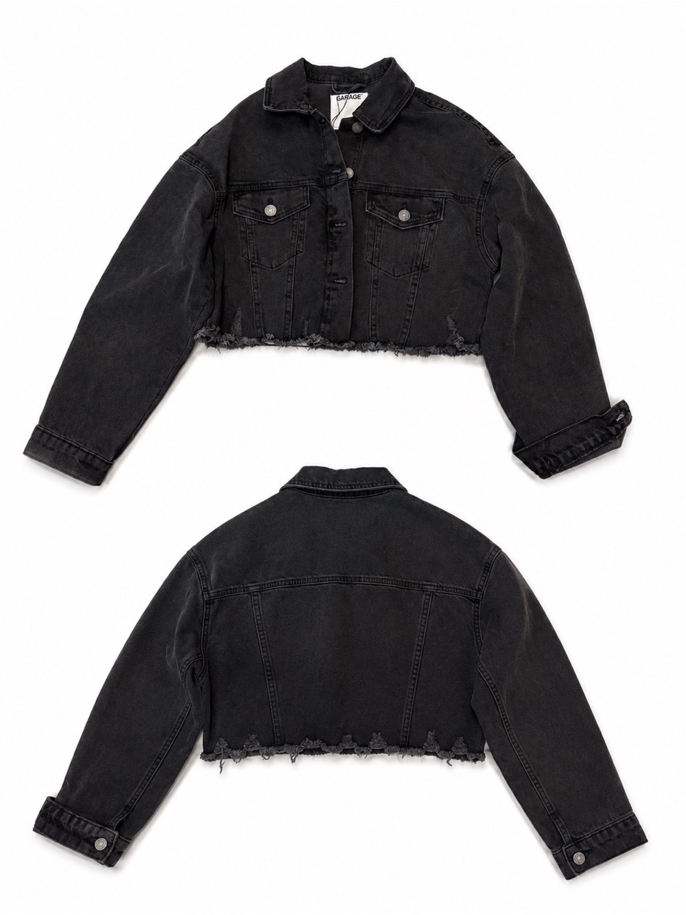 Garage Black Cropped Distressed Denim Jacket